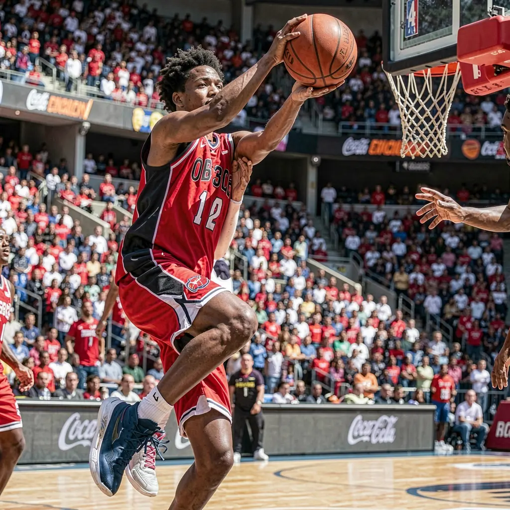 Intense basketball moment with a player driving to the basket in front of a packed crowd showcasing premium sports betting action with FFFPH in the Philippines